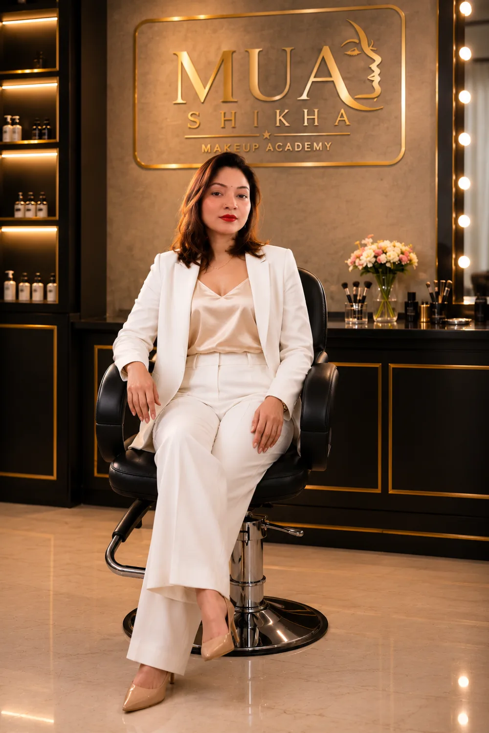 The founder of MUA Shikha Makeup Academy in her studio